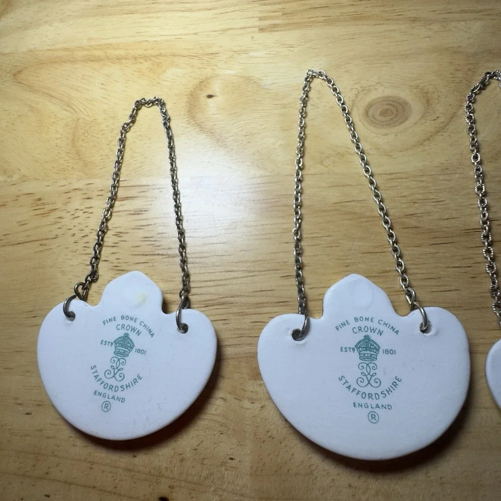 Set Of 5 Vintage Crown Staffordshire England Bone China Bottle Decanter Tags Bow